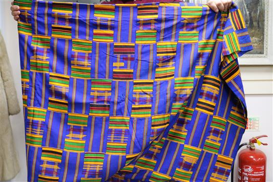 Ashanti textiles, mid 20th century, a full size kente, a full size shawl and a mourning kente